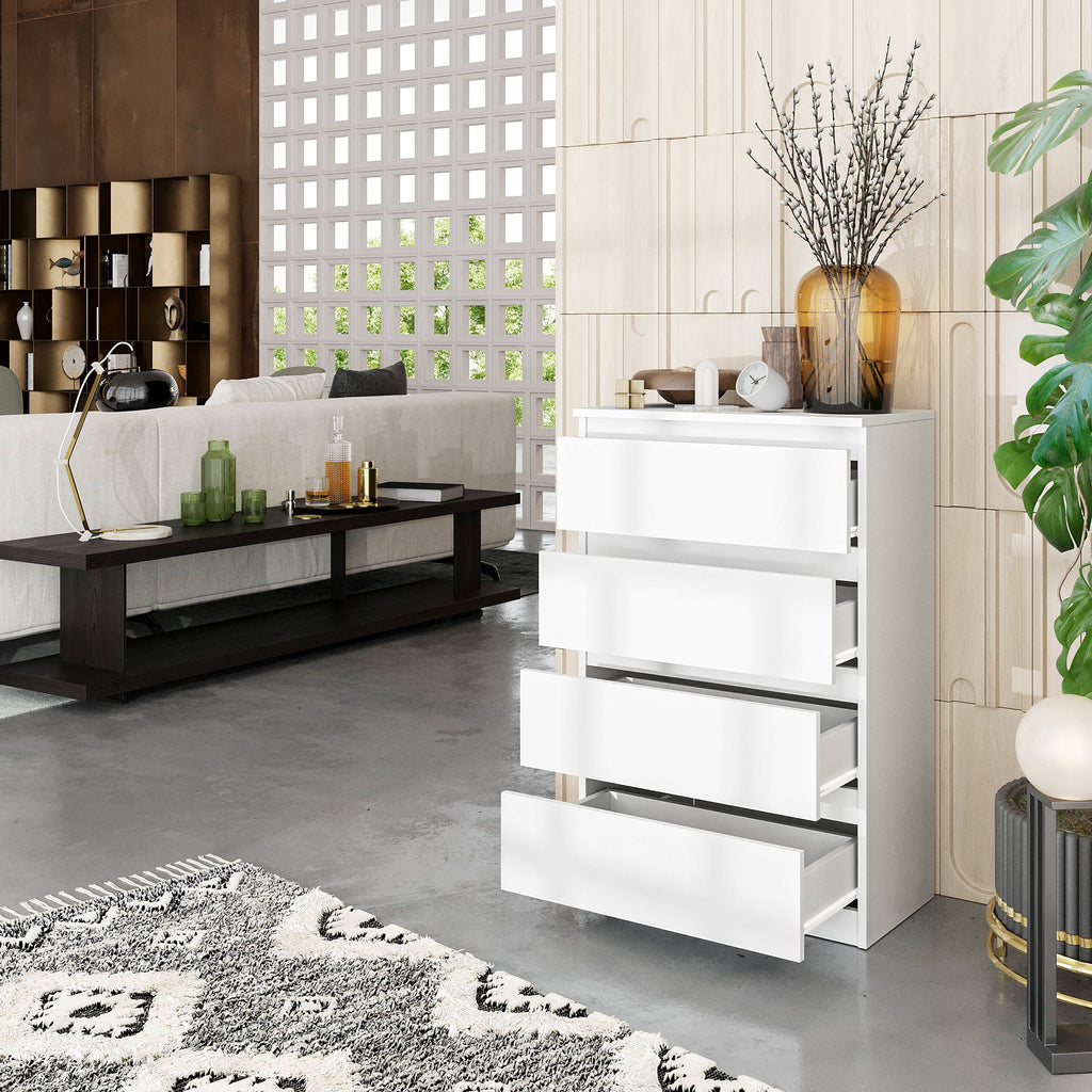KIAN Dressoir / Sideboard met 4 Laden – Wit Mat, MFC, H92 × B60 × D33 cm
