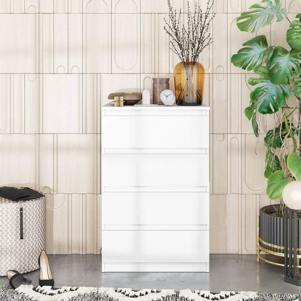 KIAN Dressoir / Sideboard met 4 Laden – Wit Mat, MFC, H92 × B60 × D33 cm