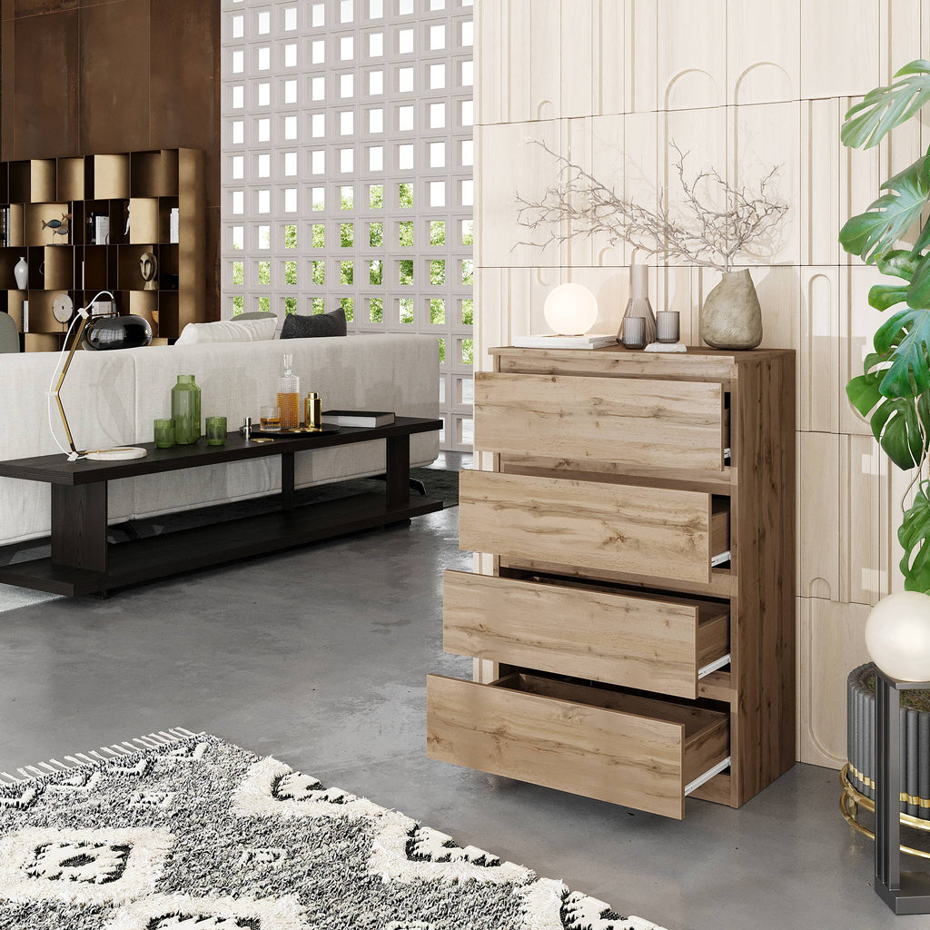 ARMAND Ladekast 60x92x33 cm – Dressoir met 4 Lades, Wotan Eiken, MFC Opbergkast