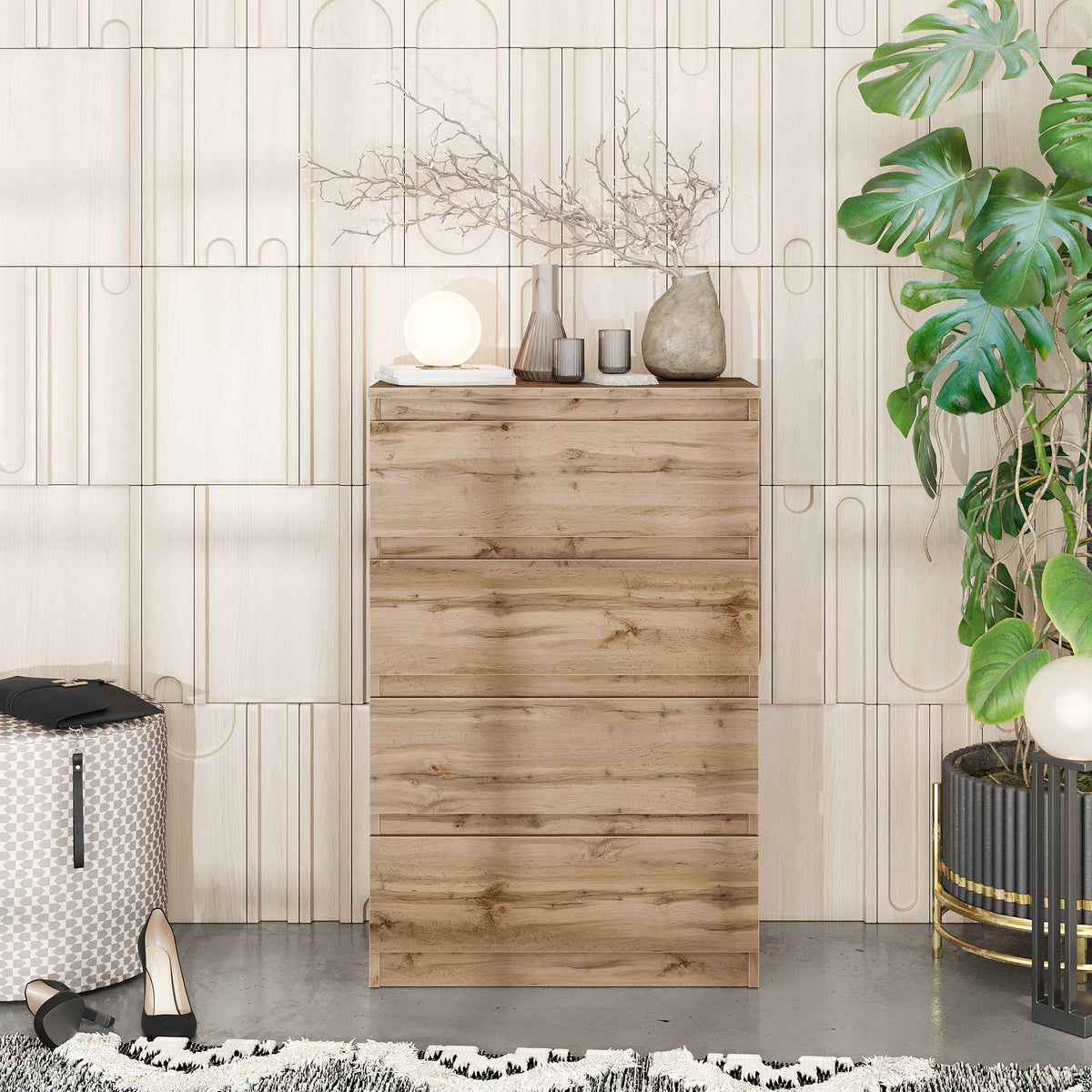 ARMAND Ladekast 60x92x33 cm – Dressoir met 4 Lades, Wotan Eiken, MFC Opbergkast