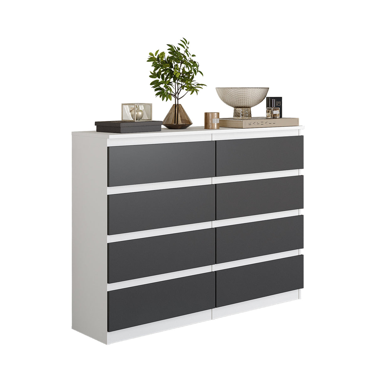 NOAH Dressoir / Sideboard met 8 Laden – Wit Mat / Antraciet, MFC, H92 × B120 × D33 cm