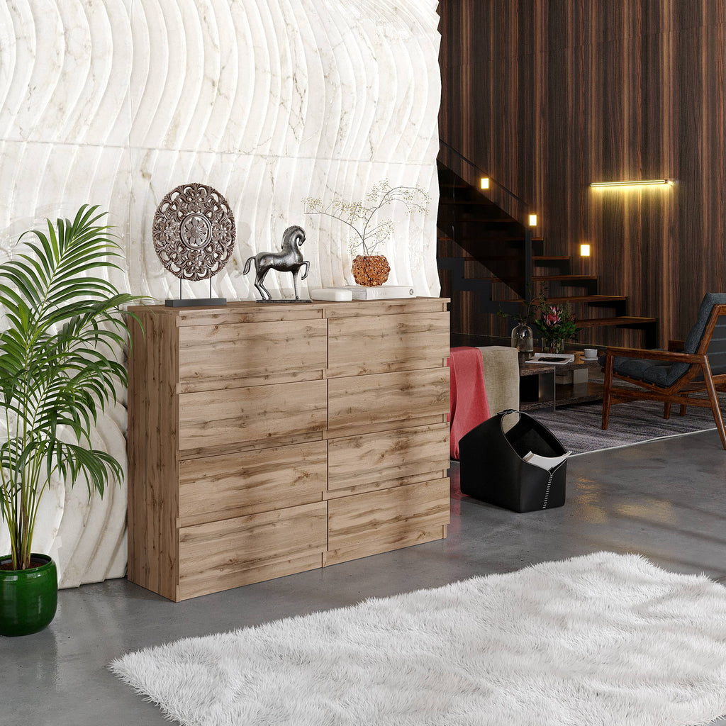 ARNOLD Dressoir / Sideboard met 8 Laden – Wotan Eiken, MFC, H92 × B120 × D33 cm