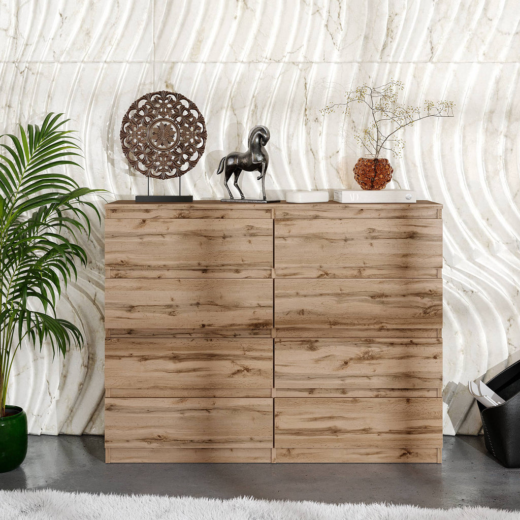 ARNOLD Dressoir / Sideboard met 8 Laden – Wotan Eiken, MFC, H92 × B120 × D33 cm