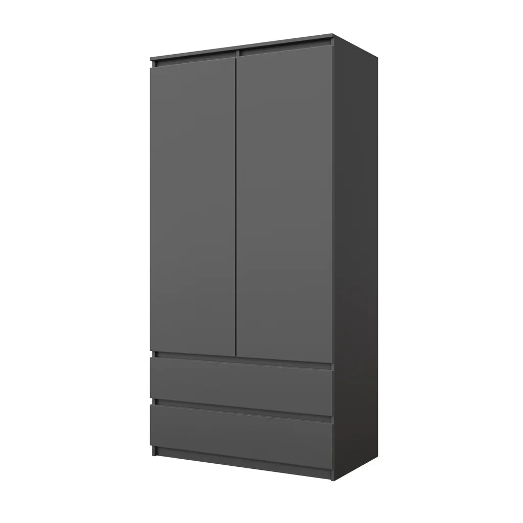 MERTEN Kledingkast 90 x 180 x 50 cm – 2 Deuren & 2 Lades, Antracietgrijs