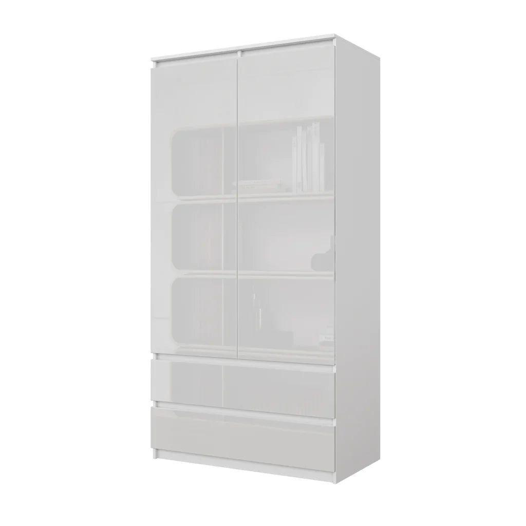 MARIUS Kledingkast 90 x 180 x 50 cm – 2 Deuren & 2 Lades, Mat Wit & Hoogglans Wit