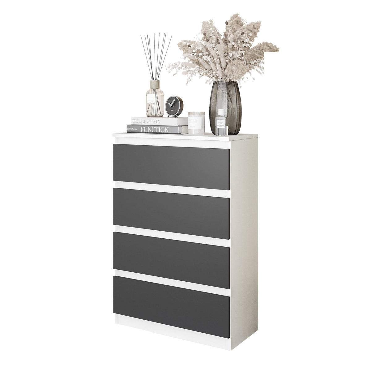 NOAH Dressoir / Sideboard met 4 Laden – Wit Mat / Antraciet, MFC, H92 × B60 × D33 cm