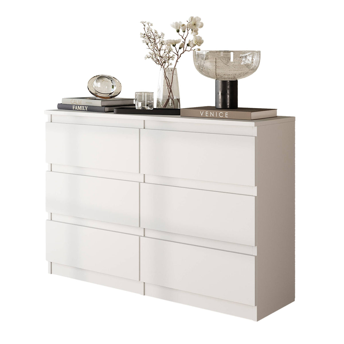 CORNELIS Ladekast 100 x 71 x 33 cm – Dressoir met 6 Lades, Mat Wit, MFC Opbergkast