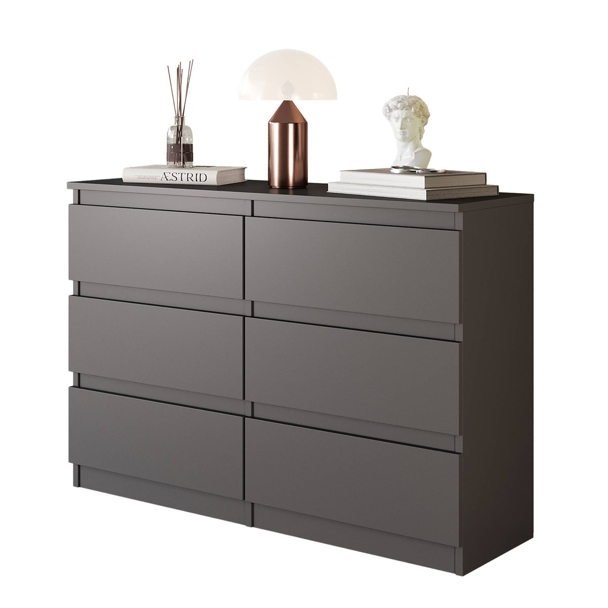 DIRK Ladekast 100 x 71 x 33 cm – Dressoir met 6 Lades, Antracietgrijs, MFC Opbergkast