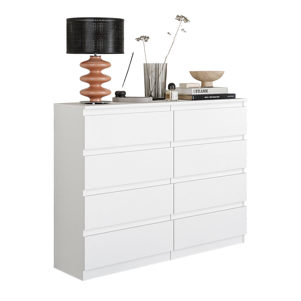 AART Ladekast 120 x 92 x 33 cm – Dressoir met 8 Lades, Mat Wit, MFC Opbergkast