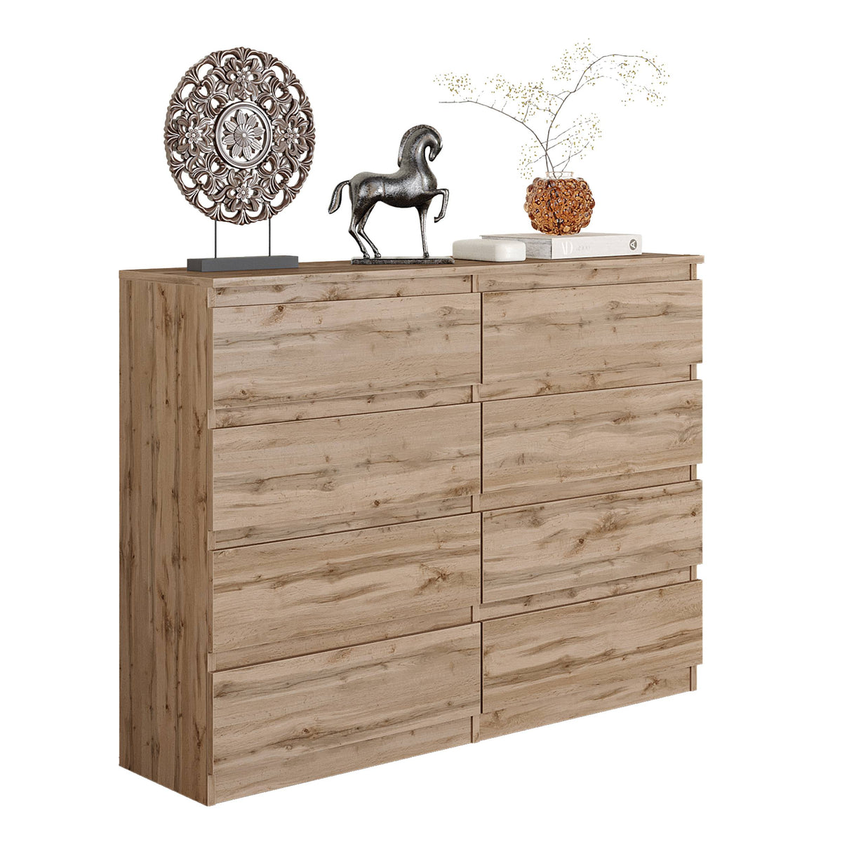 ARNOLD Dressoir / Sideboard met 8 Laden – Wotan Eiken, MFC, H92 × B120 × D33 cm