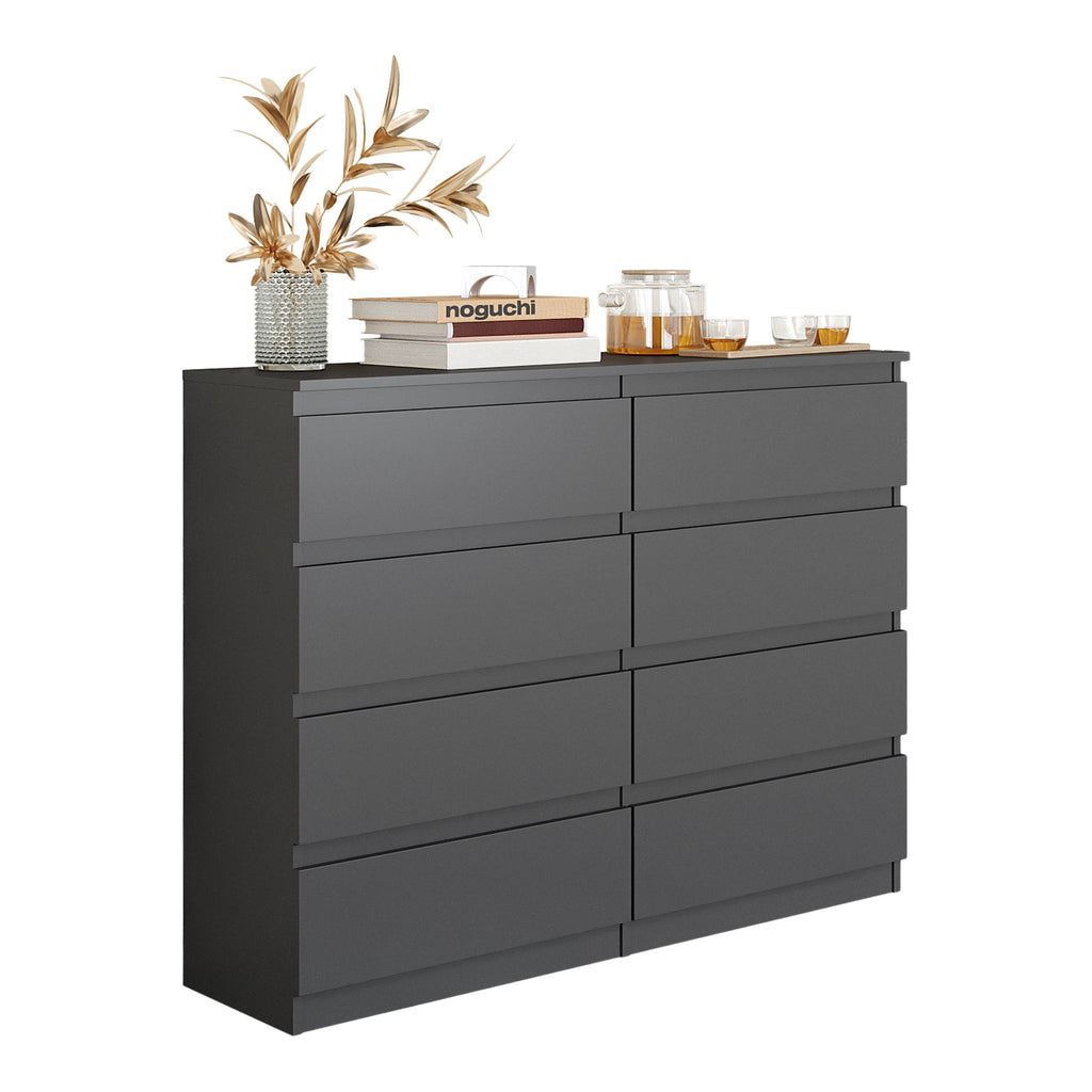 DIRK Ladekast 120 x 92 x 33 cm – Dressoir met 8 Lades, Antracietgrijs, MFC Opbergkast