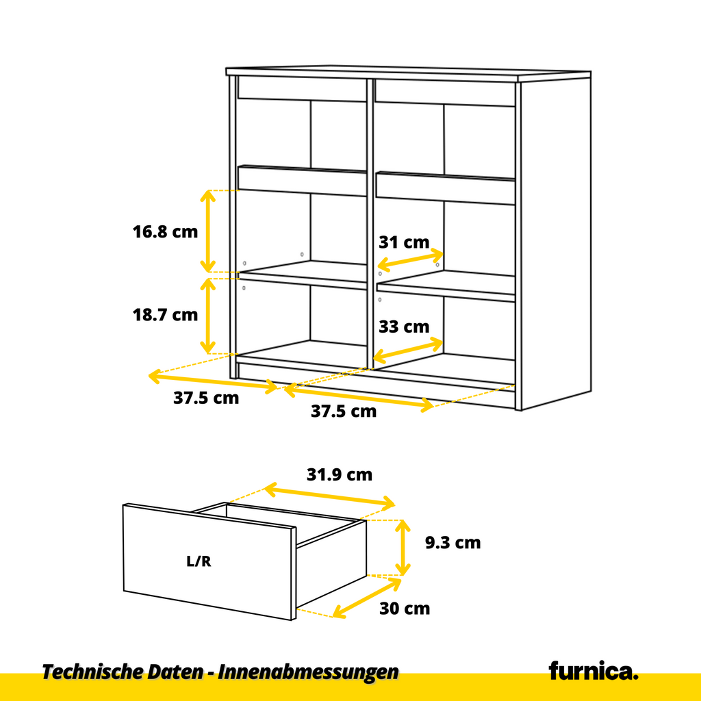 CONRAD Dressoir 80 x 75 x 35 cm – Sideboard met 2 Deuren & 2 Laden, Wotan Eiken & Mat Wit, Opbergkast