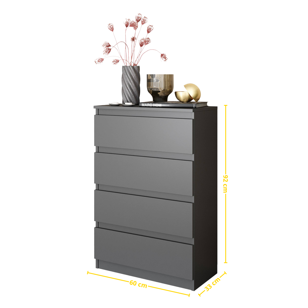 JORREN Ladekast 60 x 92 x 33 cm – Dressoir met 4 Lades, Antracietgrijs, MFC Opbergkast