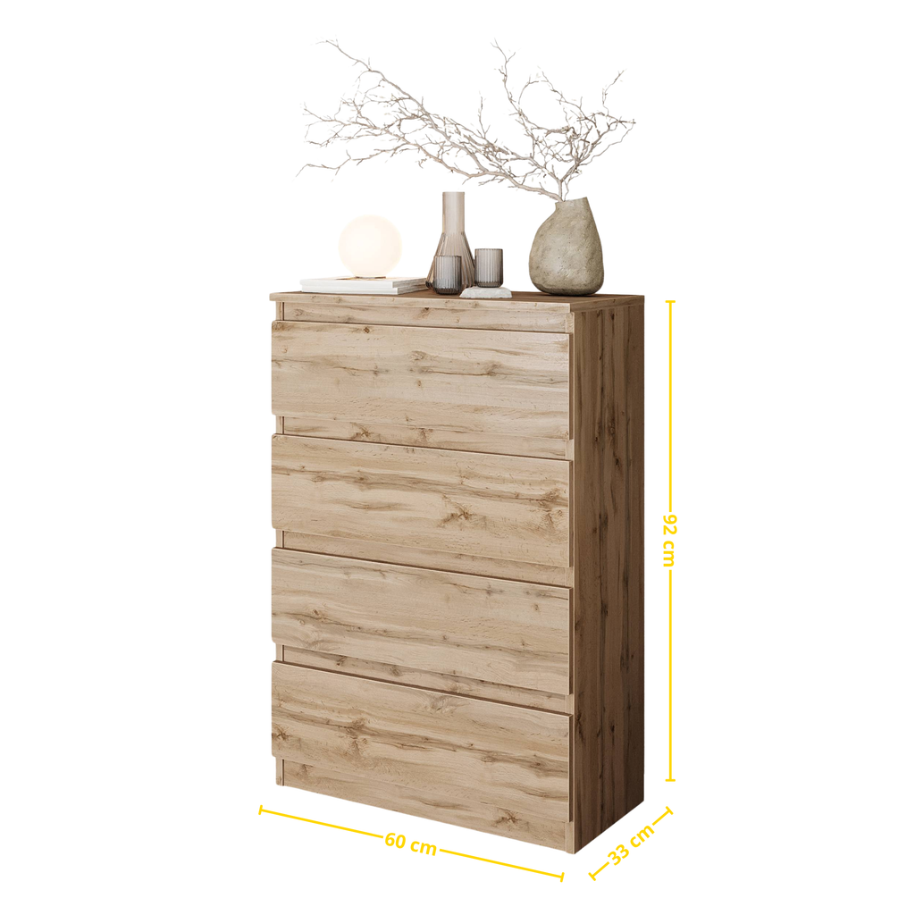 ARMAND Ladekast 60x92x33 cm – Dressoir met 4 Lades, Wotan Eiken, MFC Opbergkast