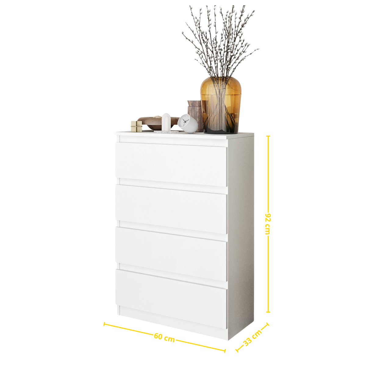 KIAN Dressoir / Sideboard met 4 Laden – Wit Mat, MFC, H92 × B60 × D33 cm