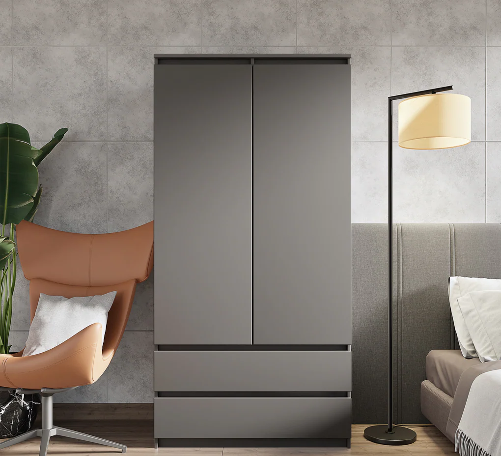 MERTEN Kledingkast 90 x 180 x 50 cm – 2 Deuren & 2 Lades, Antracietgrijs