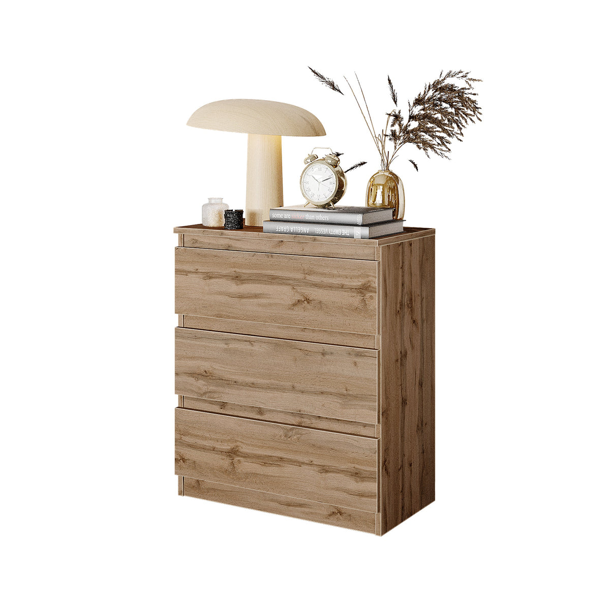 JILCO Nachtkastje 60 x 72 x 33 cm – Nachtkast met 3 Lades, Wotan Eiken, MFC