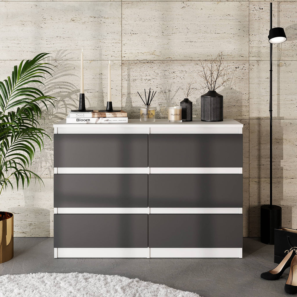 JASON Dressoir / Sideboard met 6 Laden – Wit Mat / Antraciet, MFC, H71 × B100 × D33 cm