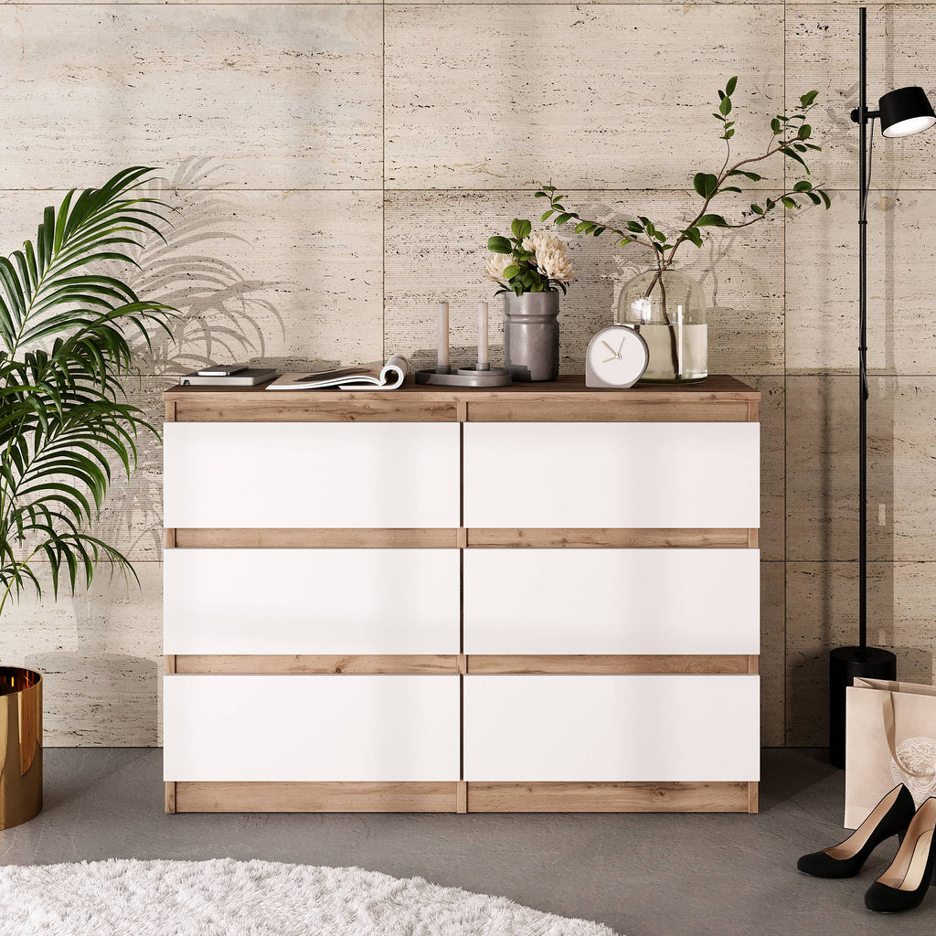 JASPER Dressoir / Sideboard met 6 Laden – Wotan Eiken / Wit Mat, MFC, H71 × B100 × D33 cm