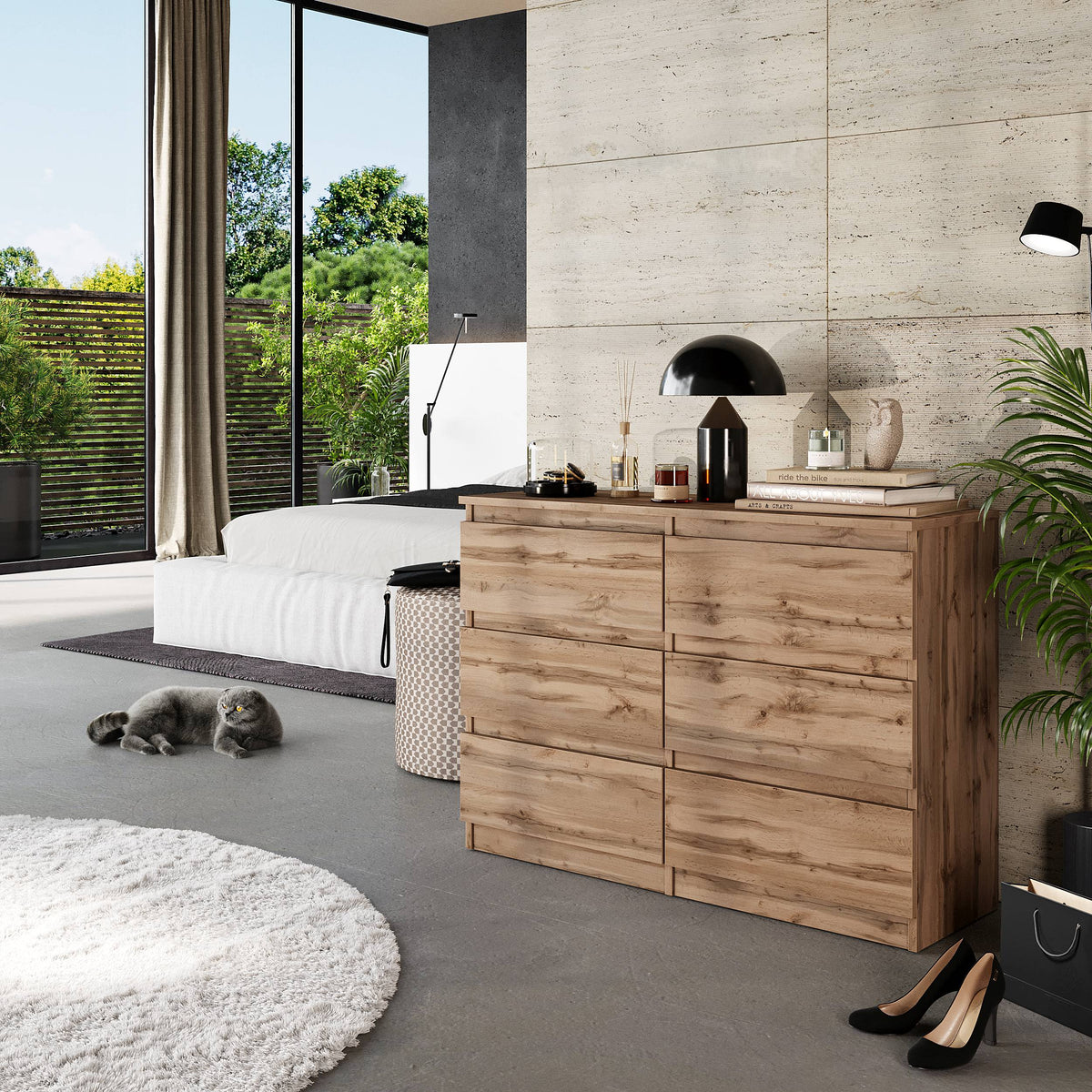 ARNOLD Dressoir / Sideboard met 6 Laden – Wotan Eiken, MFC, H71 × B100 × D33 cm