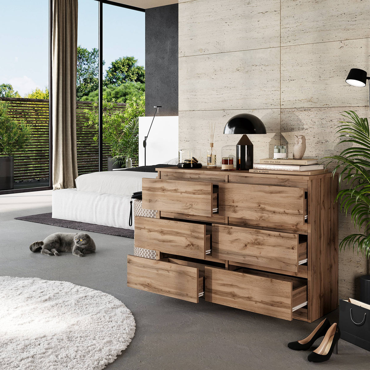 ARNOLD Dressoir / Sideboard met 6 Laden – Wotan Eiken, MFC, H71 × B100 × D33 cm
