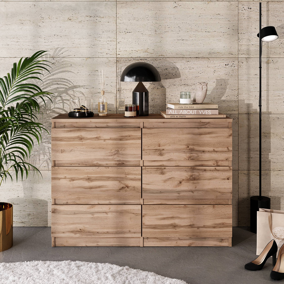 ARNOLD Dressoir / Sideboard met 6 Laden – Wotan Eiken, MFC, H71 × B100 × D33 cm