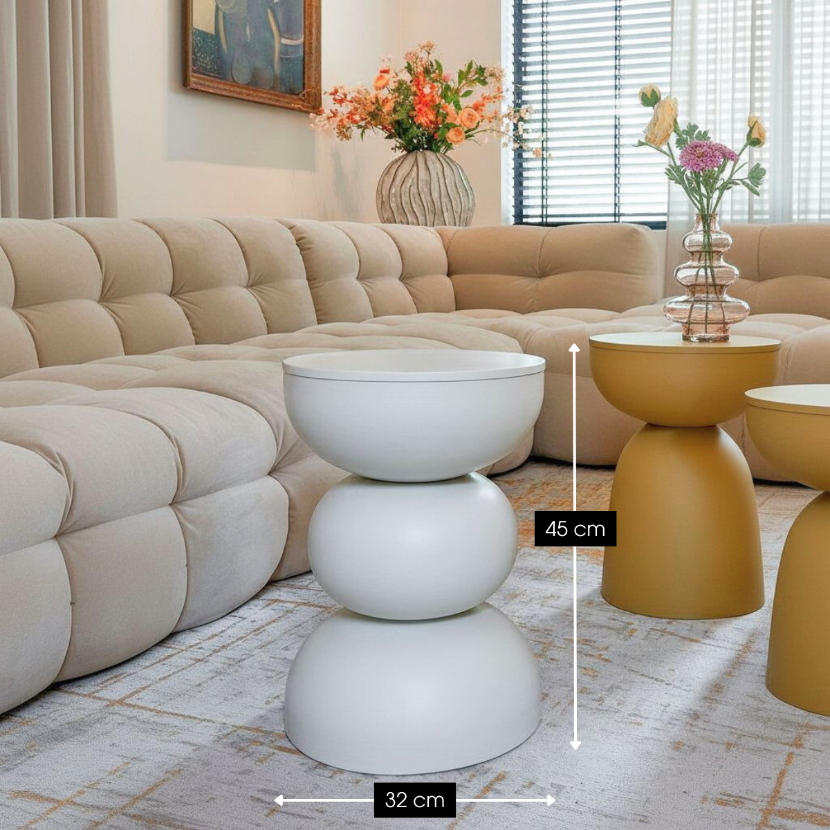 Luna Bijzettafel – Beige – IJzer – Ronde Moderne Bijzettafel