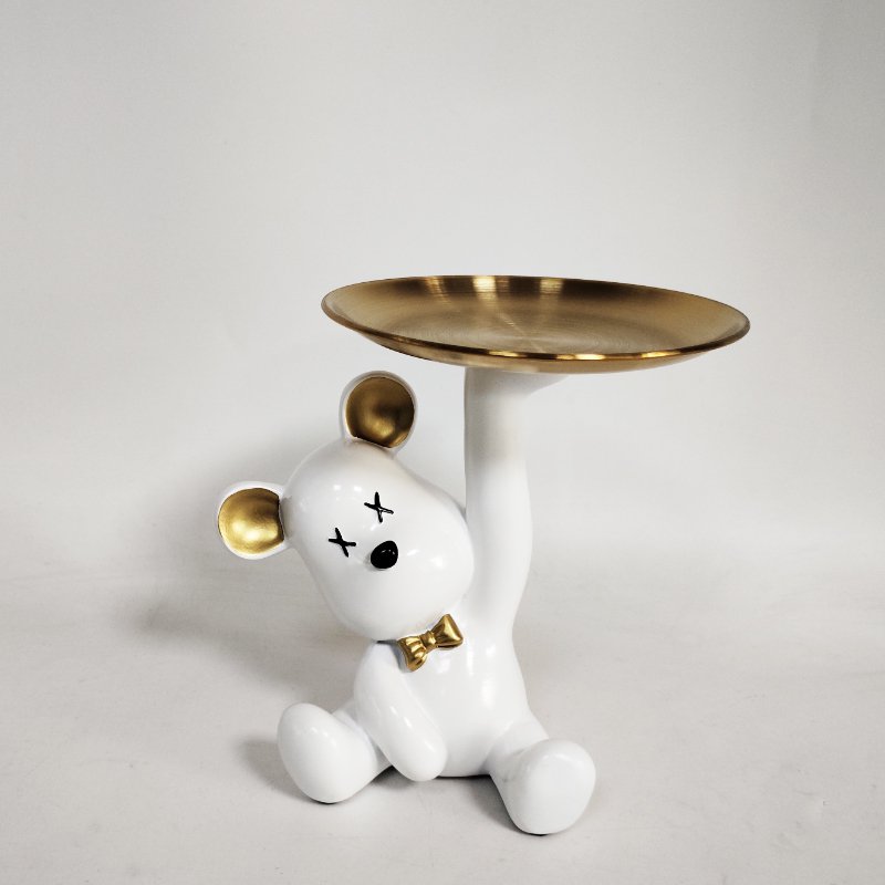 Beer met Dienblad Decoratie – Polyresin Opbergbeeld