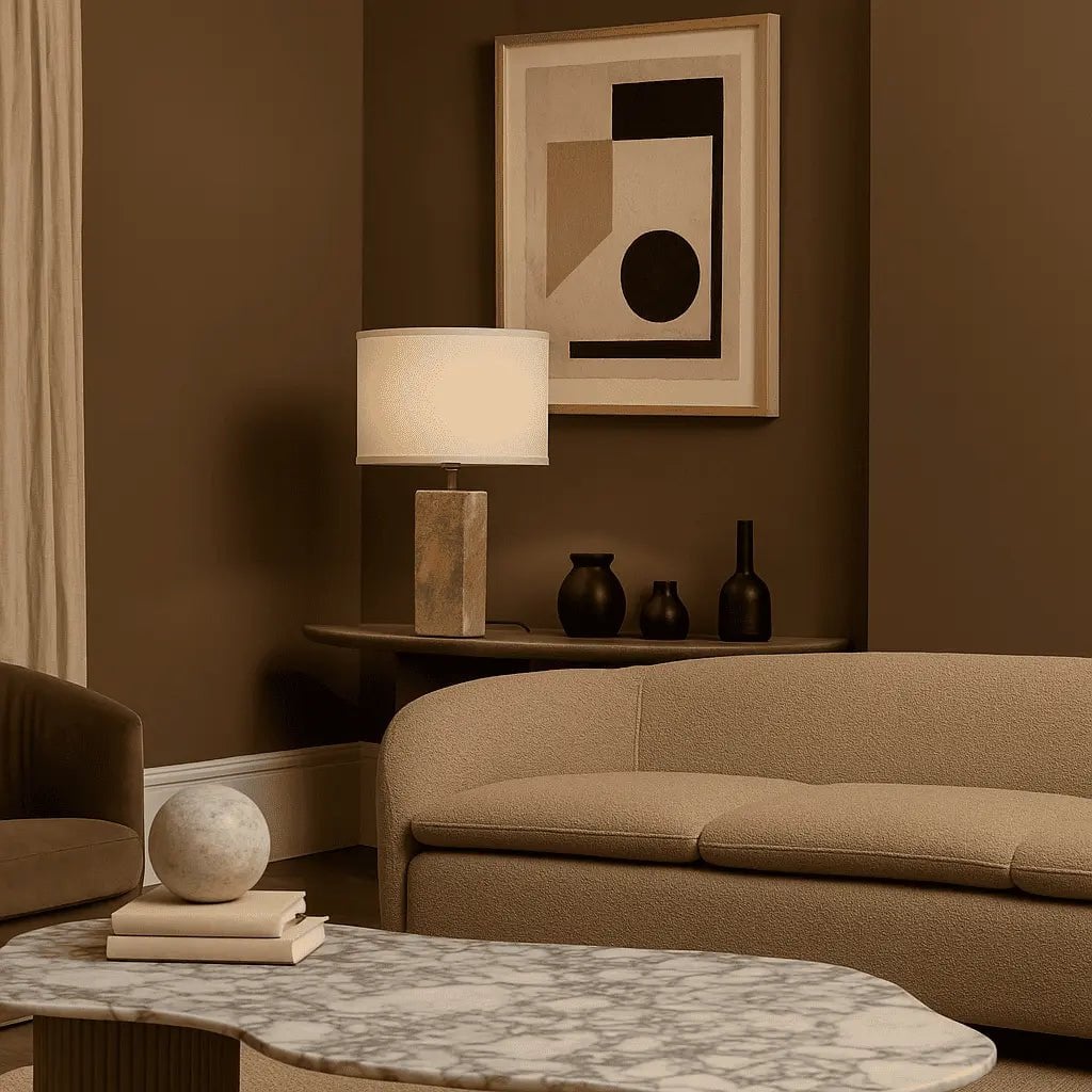 Rosie Tafellamp – Travertijn & Katoen – Beige/Wit – Moderne Design Lamp