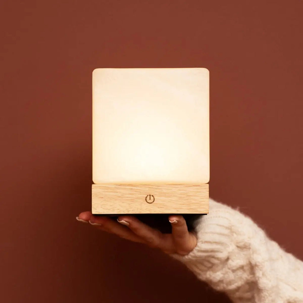 YCE Oplaadbare Tafellamp – Houten Designlamp met Matglas