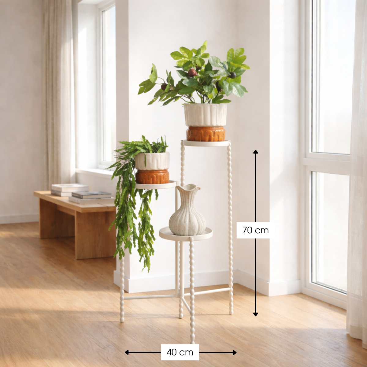 Plantenstandaard – Metalen Plantentafel 3 Niveaus – Off-White