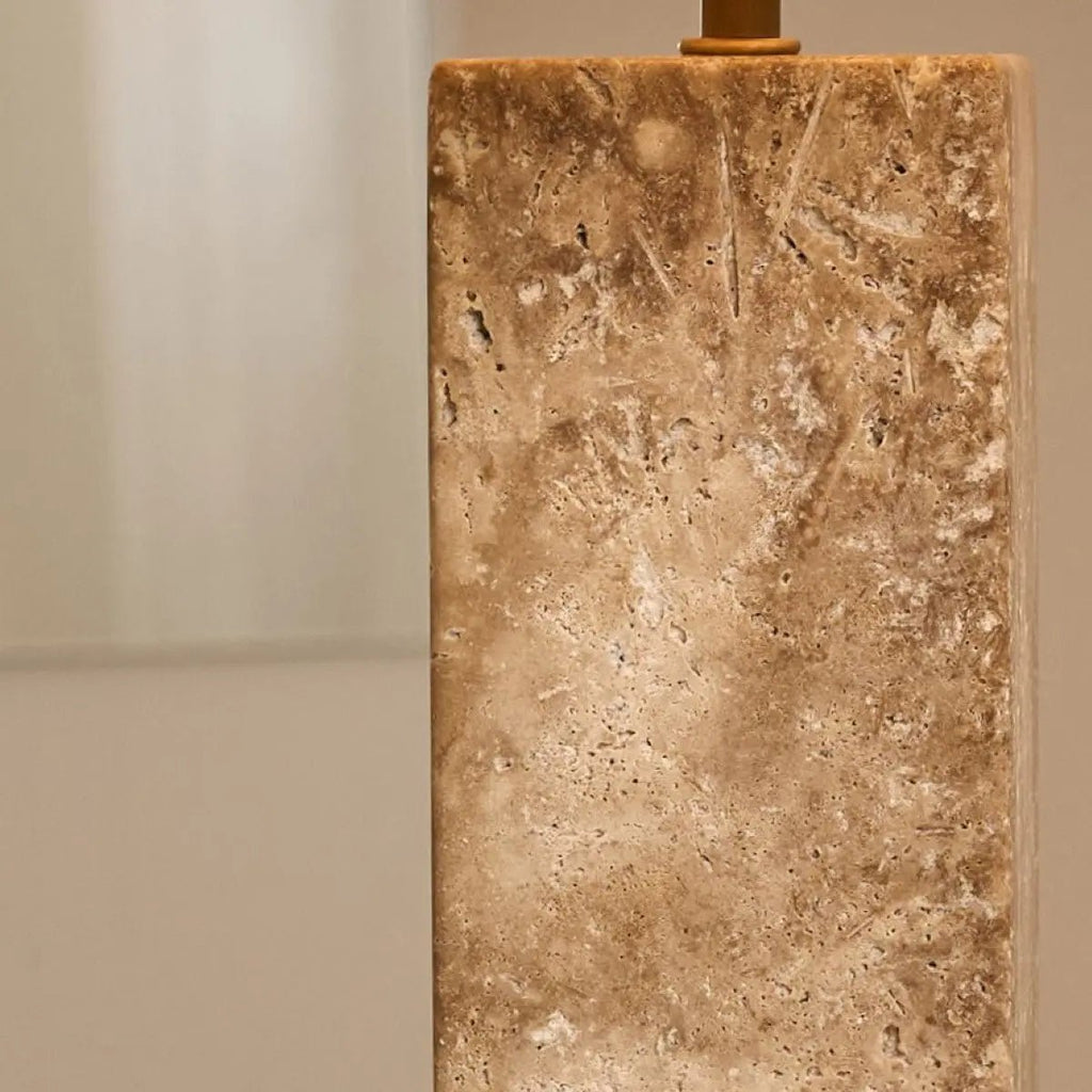 Rosie Tafellamp – Travertijn & Katoen – Beige/Wit – Moderne Design Lamp