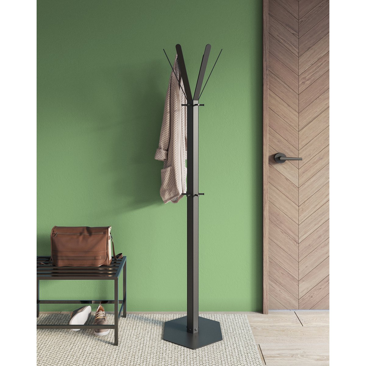 Gorillz Molto - Industrieel - Staande Kapstok - 14 Kapstokhaken - Zwart - Metaal