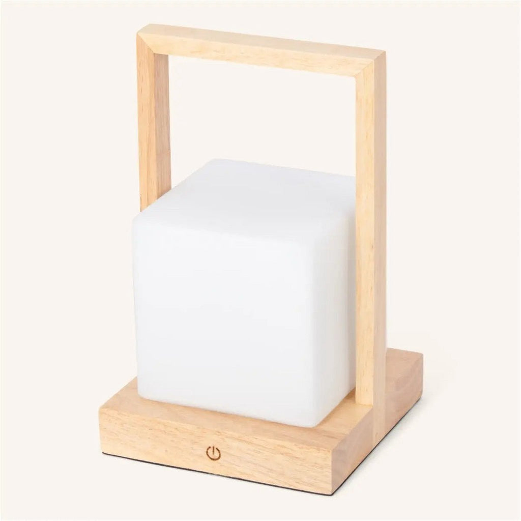 Noah Draadloze Tafellamp – Oplaadbaar – Dimbaar – Rubberwood & Matglas