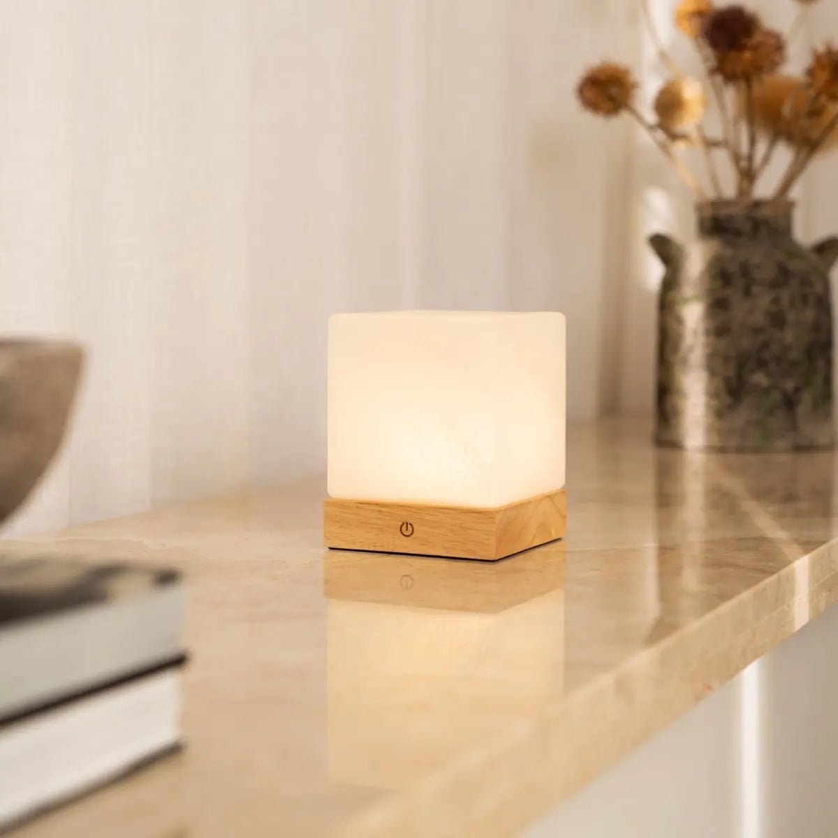 YCE Oplaadbare Tafellamp – Houten Designlamp met Matglas