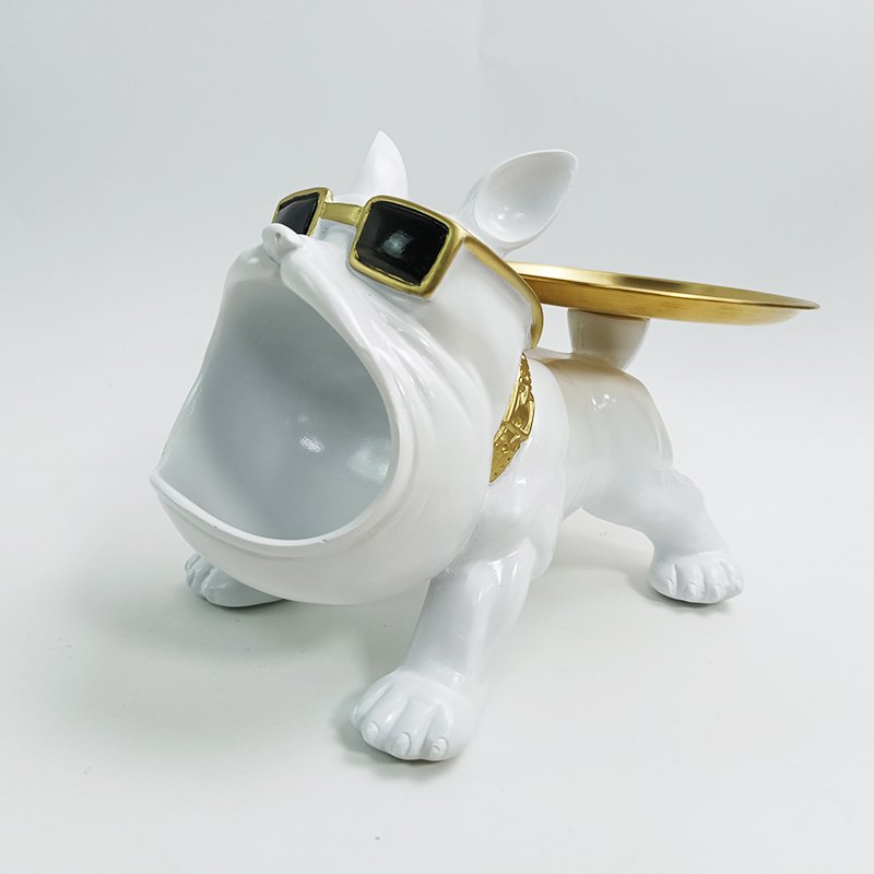 Bulldog met Dienblad Decoratie – Polyresin Opbergbeeld