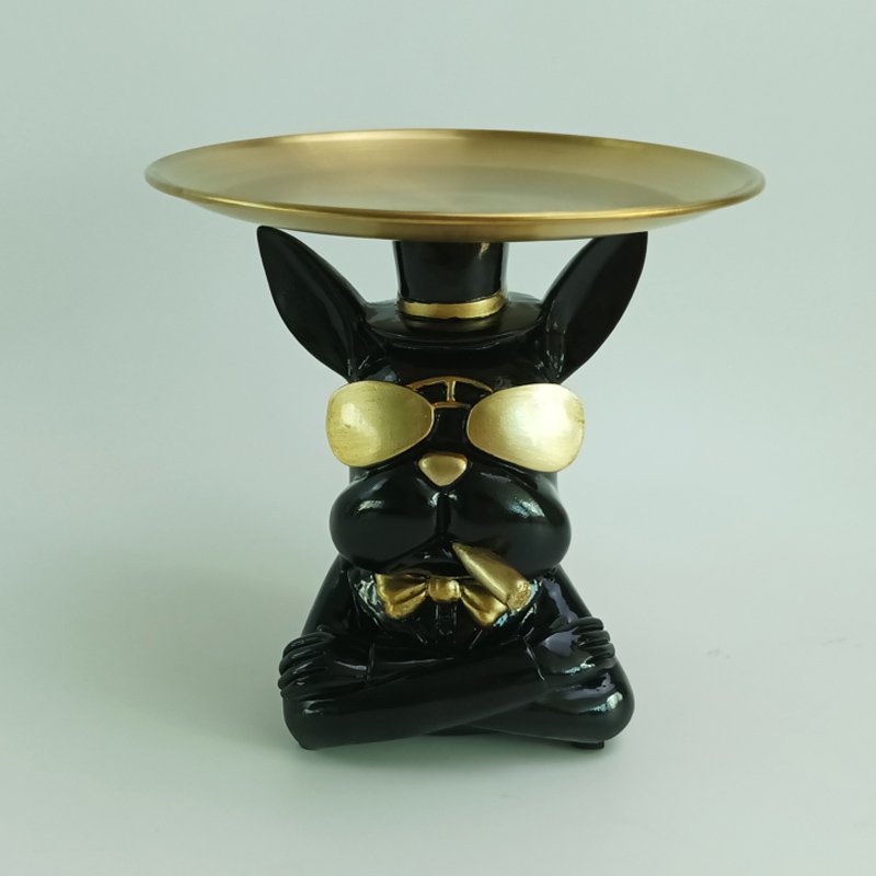 Hond met Dienblad Decoratie – Polyresin Opbergbeeld