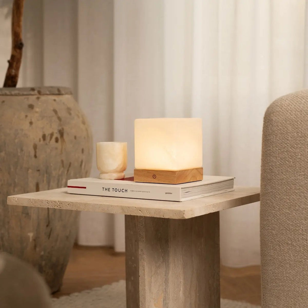 YCE Oplaadbare Tafellamp – Houten Designlamp met Matglas